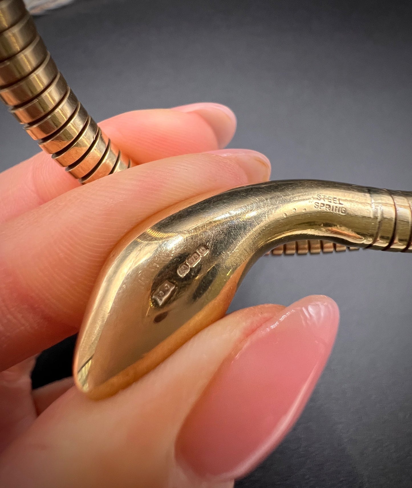 Vintage 9 Carat Yellow Gold Ruby Snake Adjustable Bracelet, Circa 1970