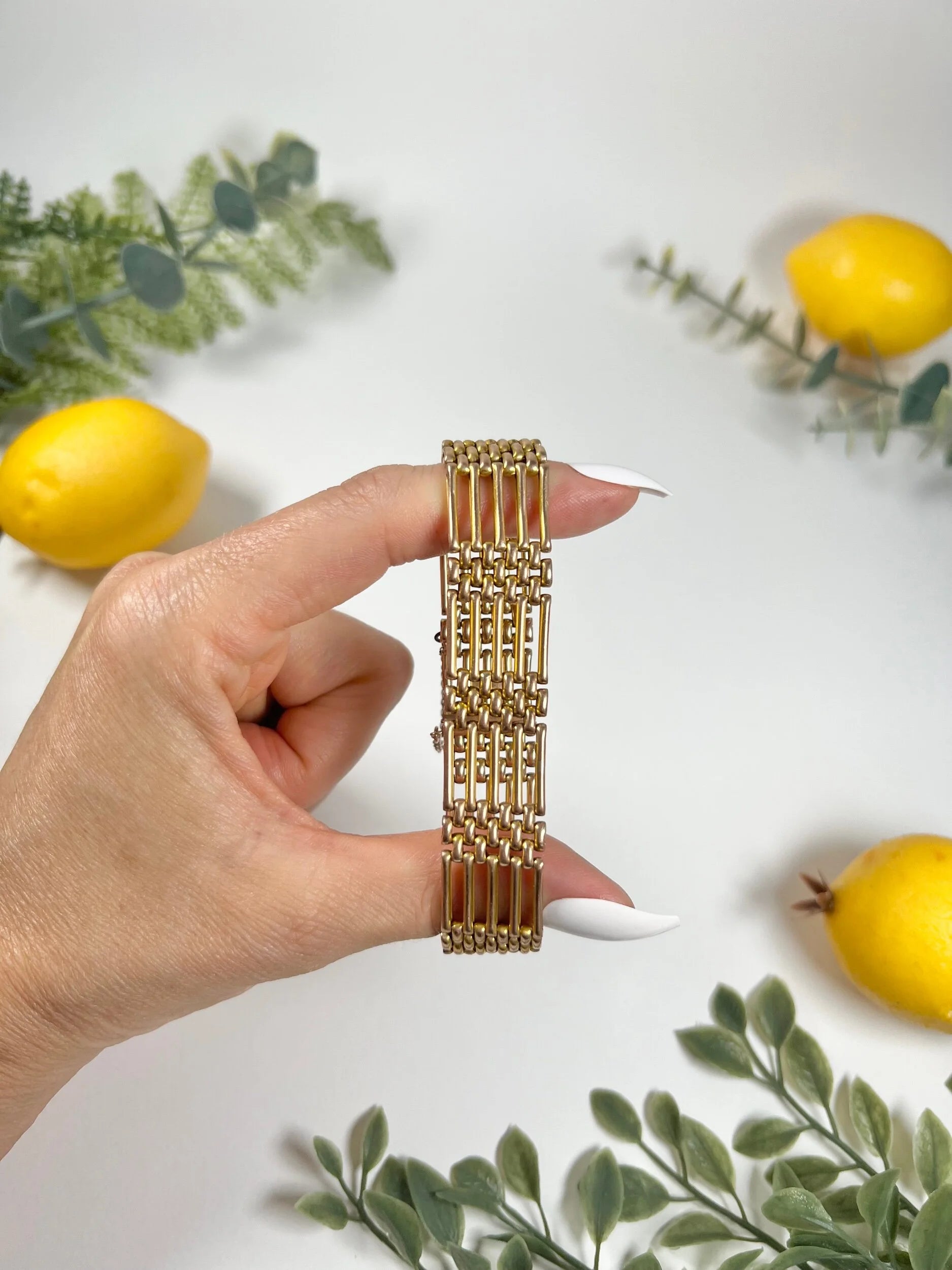 Antique 9 Carat Gold Edwardian Five Row Gate Bracelet