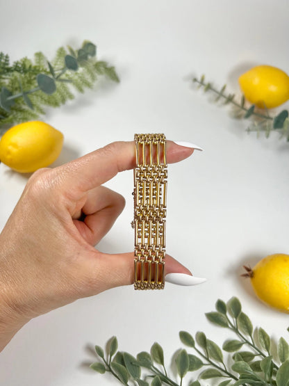 Antique 9 Carat Gold Edwardian Five Row Gate Bracelet