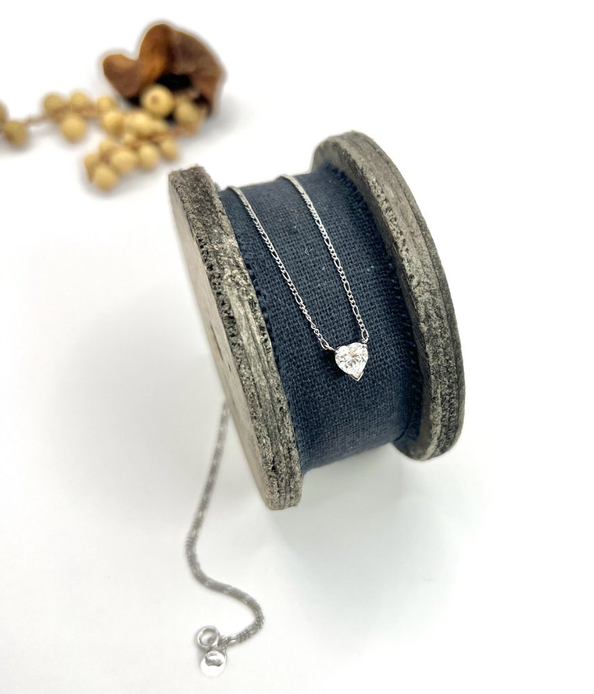 Diamond Heart Pendant Necklace On Platinum Link Chain