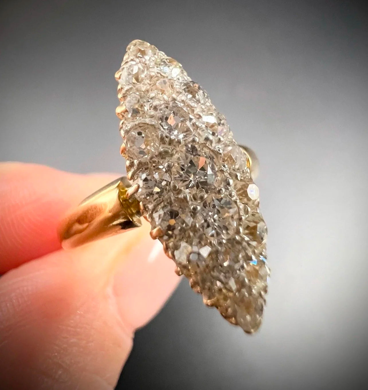 Victorian 18 Carat Yellow Gold Diamond Marquise/Navette Ring, Circa 1880