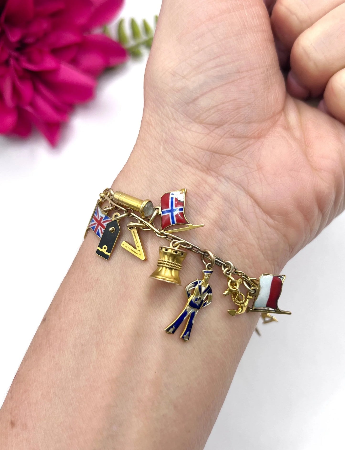 Antique 9 ct Gold Stamped, 1920's Nautical Themed Charm Bracelet