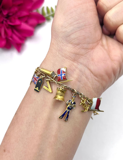 Antique 9 ct Gold Stamped, 1920's Nautical Themed Charm Bracelet