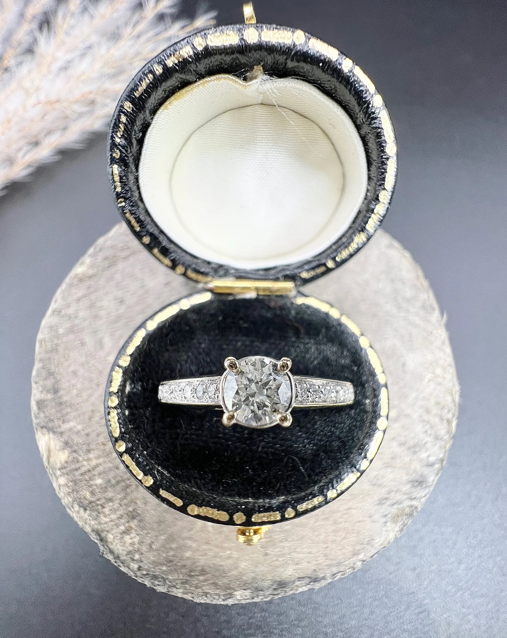 18 Carat White Gold Diamond Engagement Ring with Diamond Shoulders, 0.78 Carats