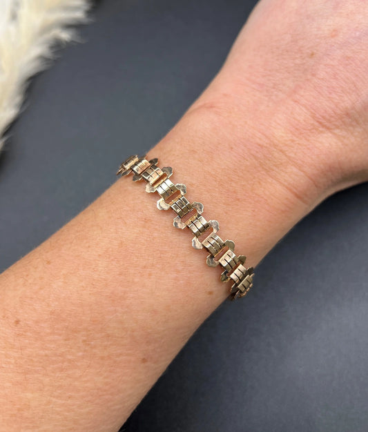 Victorian 9 Carat Rose Gold Fancy Link 8 Inch Bracelet, Circa 1880
