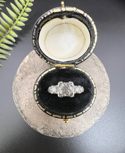 Antique Platinum 1920's Single Stone Diamond Engagement Ring With Diamond Shoulders