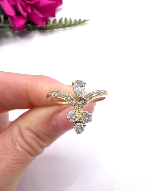 Vintage 18ct Yellow Gold, 1930s Natural Diamond Tiara Ring