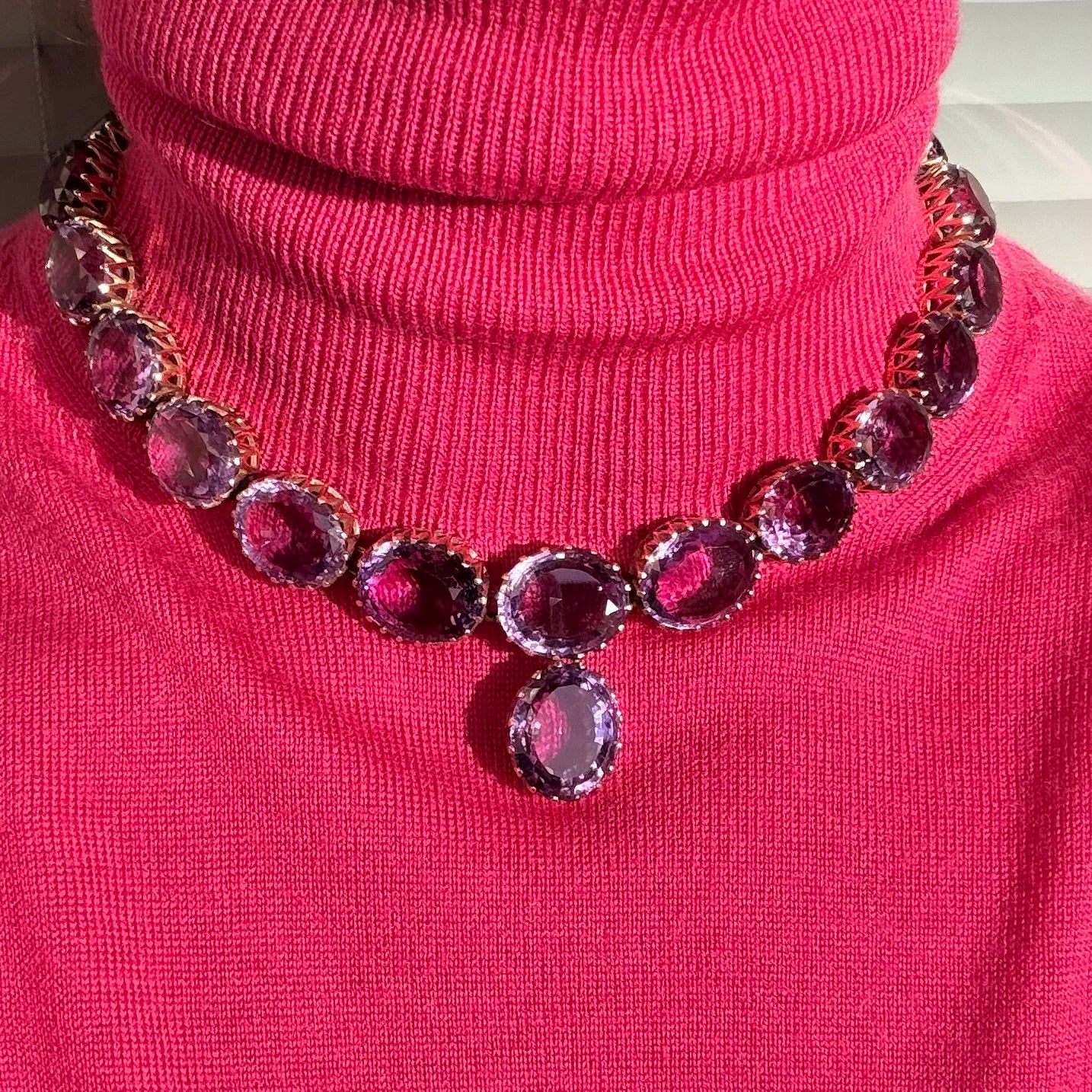 Art Deco Amethyst Riviere Necklace And Earring Suite, 1930's - 1940's