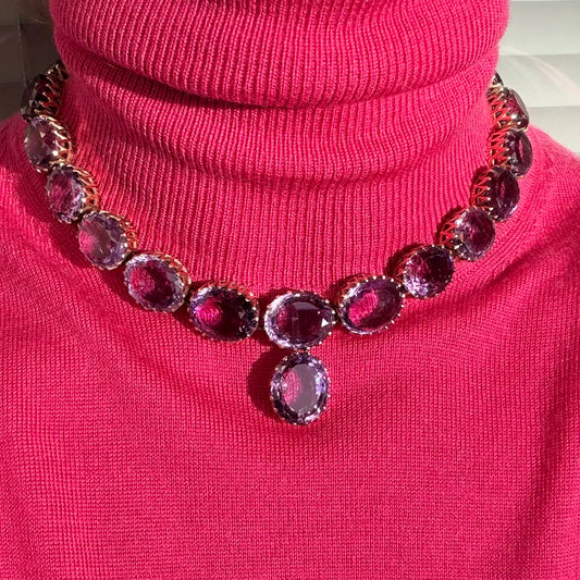 Art Deco Amethyst Riviere Necklace And Earring Suite, 1930's - 1940's