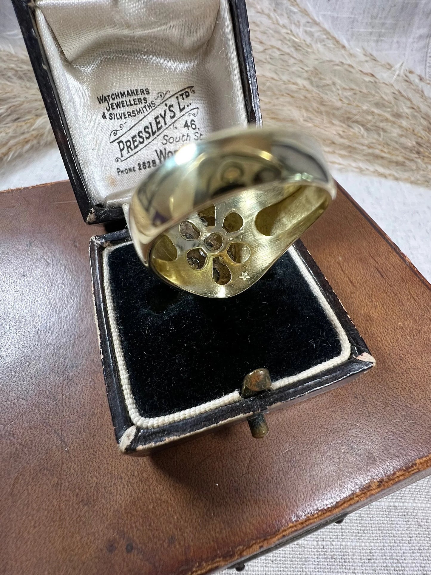 Vintage French Diamond Encrusted Oval Shaped Signet Ring