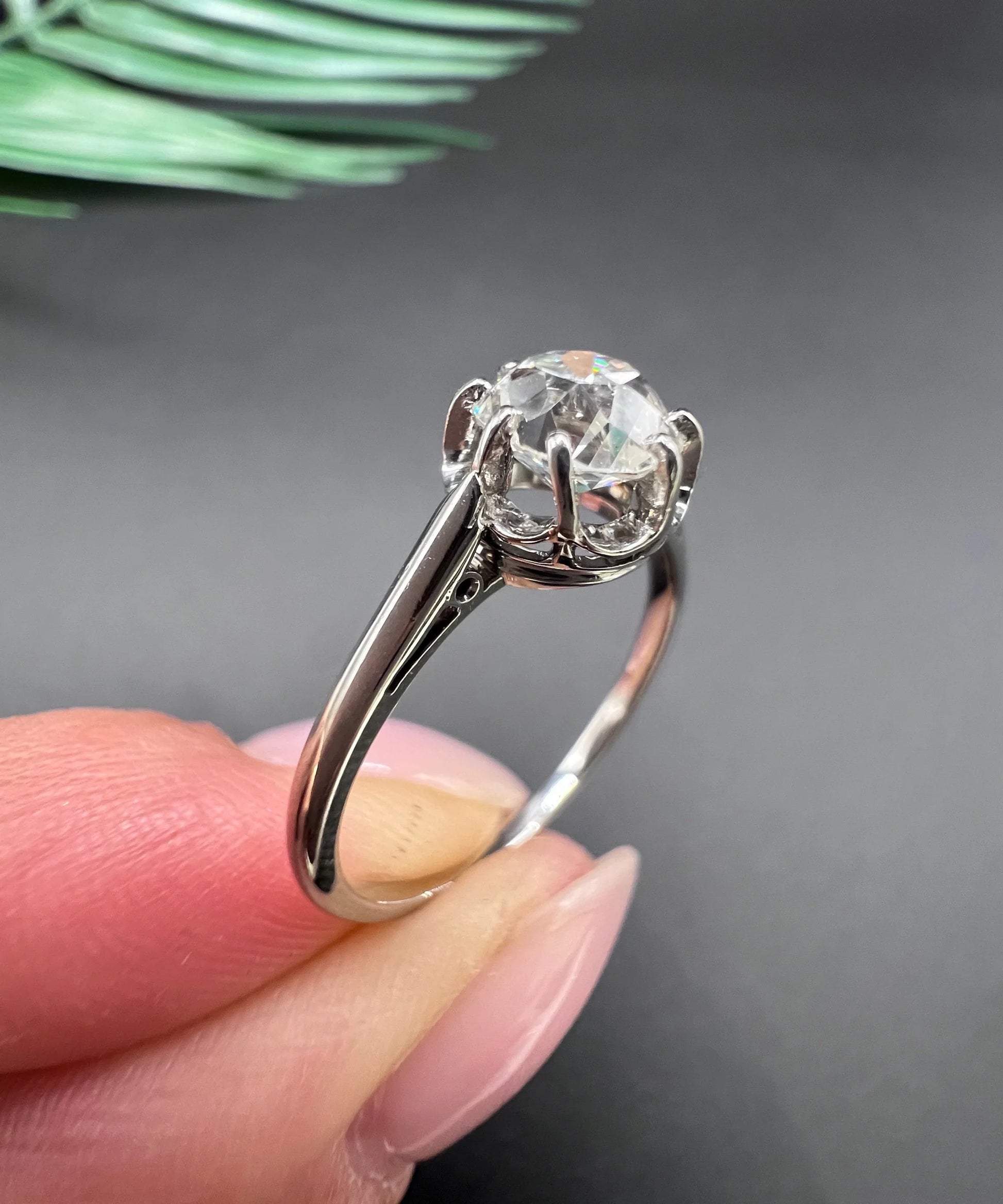 Antique French 18 Carat White Gold and Platinum Single Stone Diamond Ring, 0.70 Carat