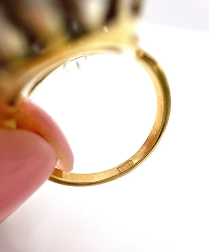Vintage 18ct Gold Stamped, 1940s Onyx & Diamond Dress Ring
