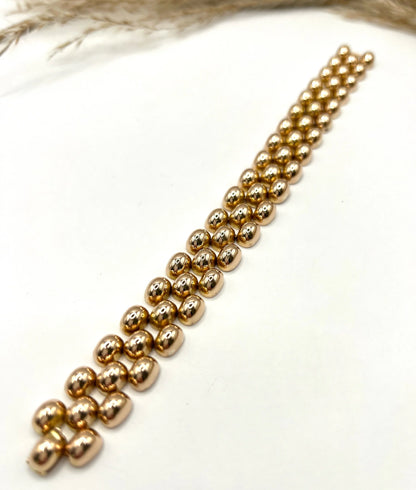 Vintage 18 Carat Yellow Gold Three Row Bubble Bracelet, Circa 1980