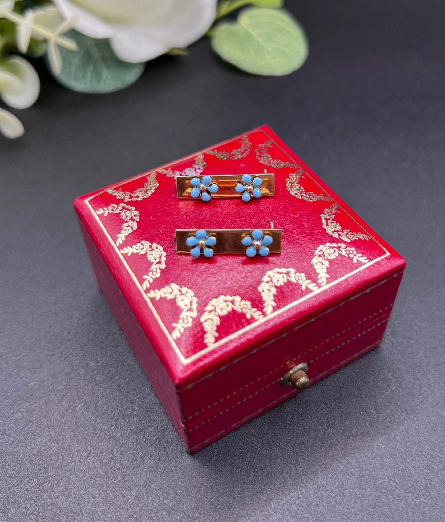 Antique 14 ct Gold, 1920's Cartier Turquoise Enamel Forget Me Not Collar Pins