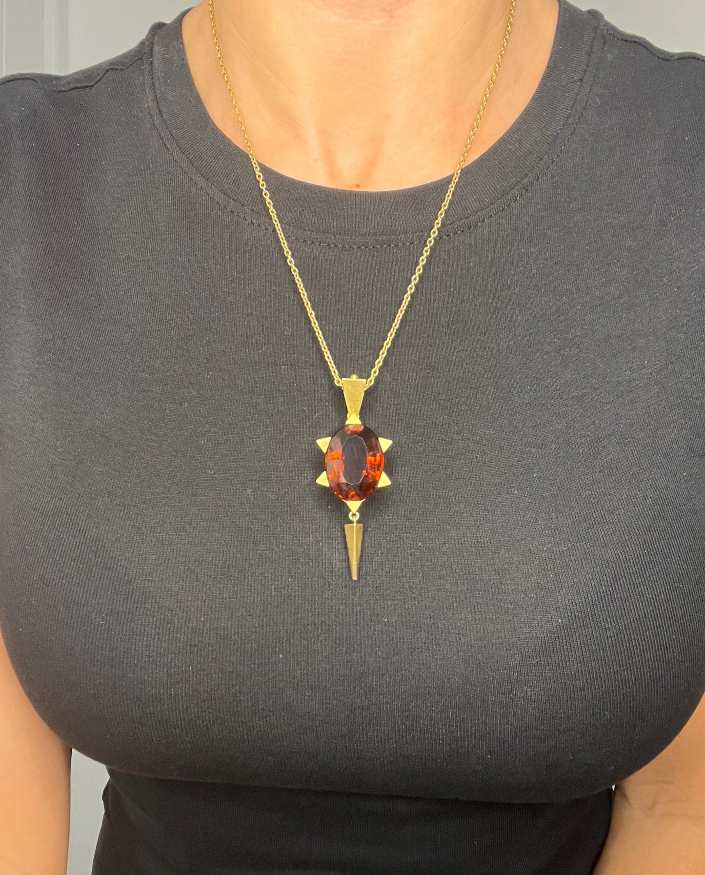Antique Vintage Art Deco Large Citrine Star Shaped Pendant in 15ct Gold