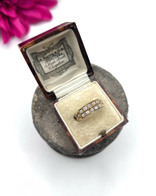 Antique 18ct Gold, Victorian Diamond Two Row Ring