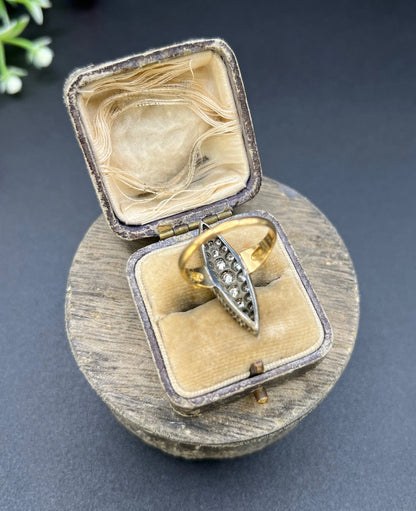 Victorian 18 Carat Yellow Gold Diamond Marquise/Navette Ring, 2.20 Carats