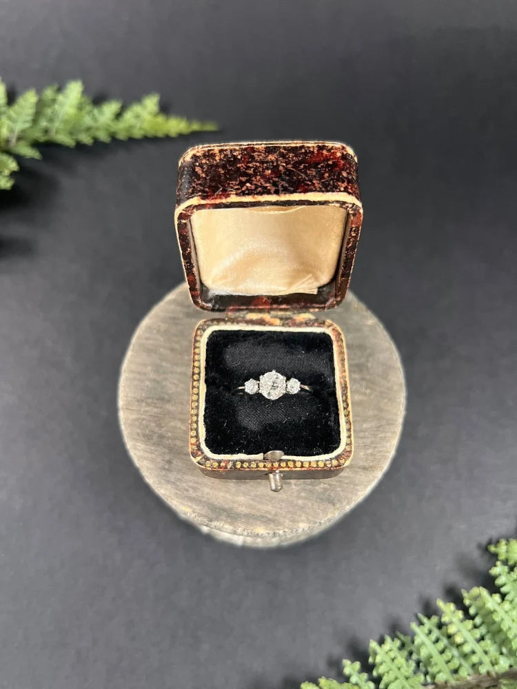 Vintage Three Stone Diamond Engagement Ring In 14 Carat White Gold