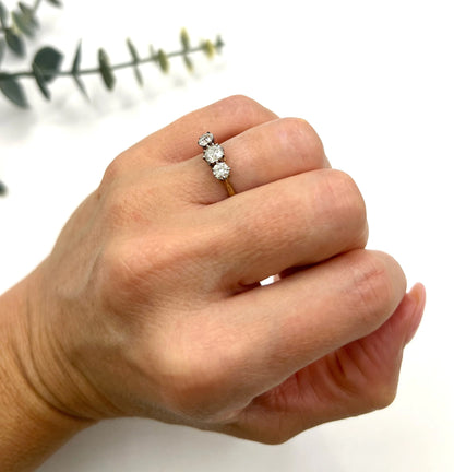 Antique 18 ct Yellow Gold, 1920's 0.85 Carat Diamond Three Stone Engagement Ring