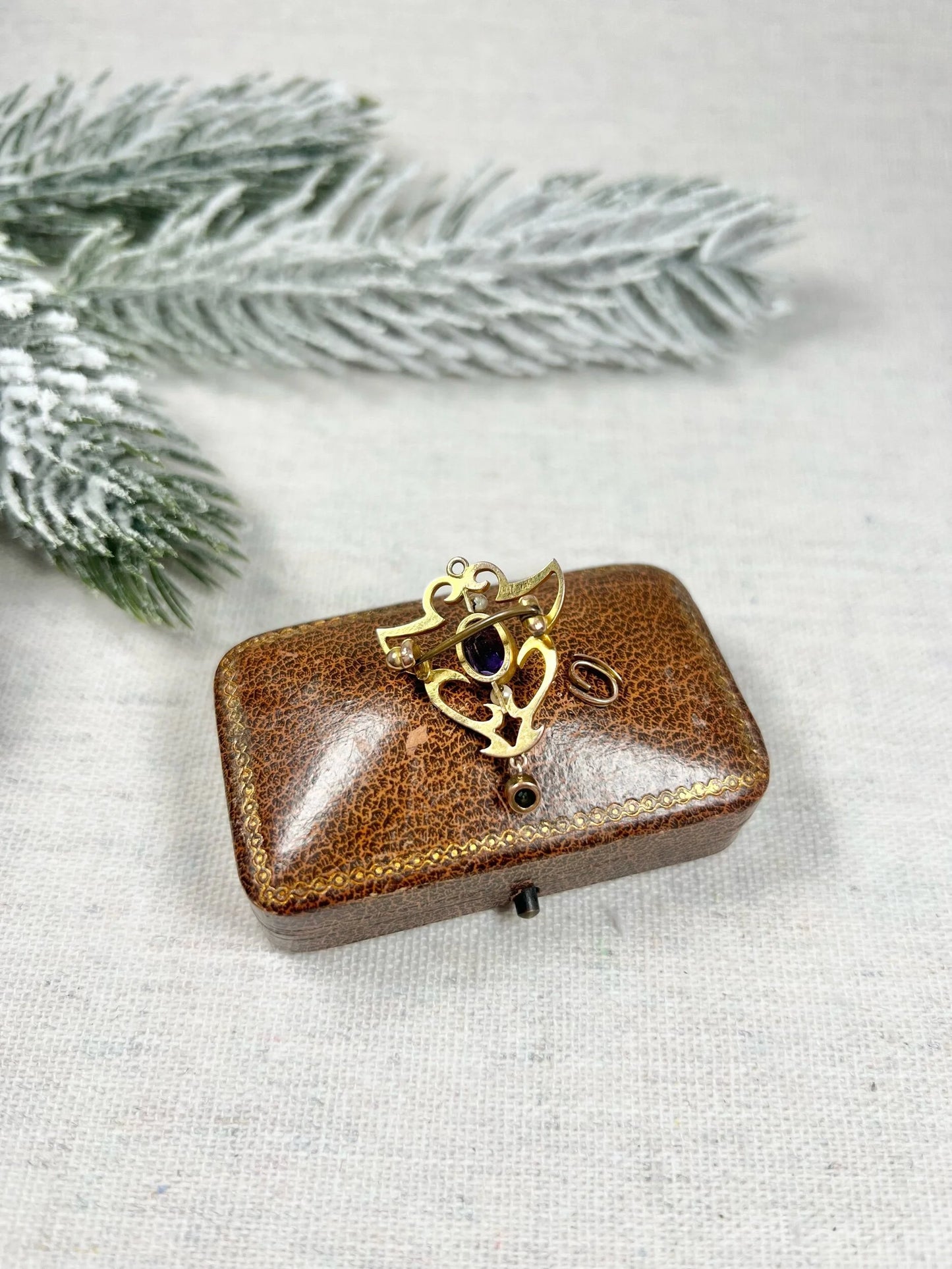 Antique 9ct Gold, Edwardian Amethyst, Pearl & Peridot Suffragette Pendant/Brooch