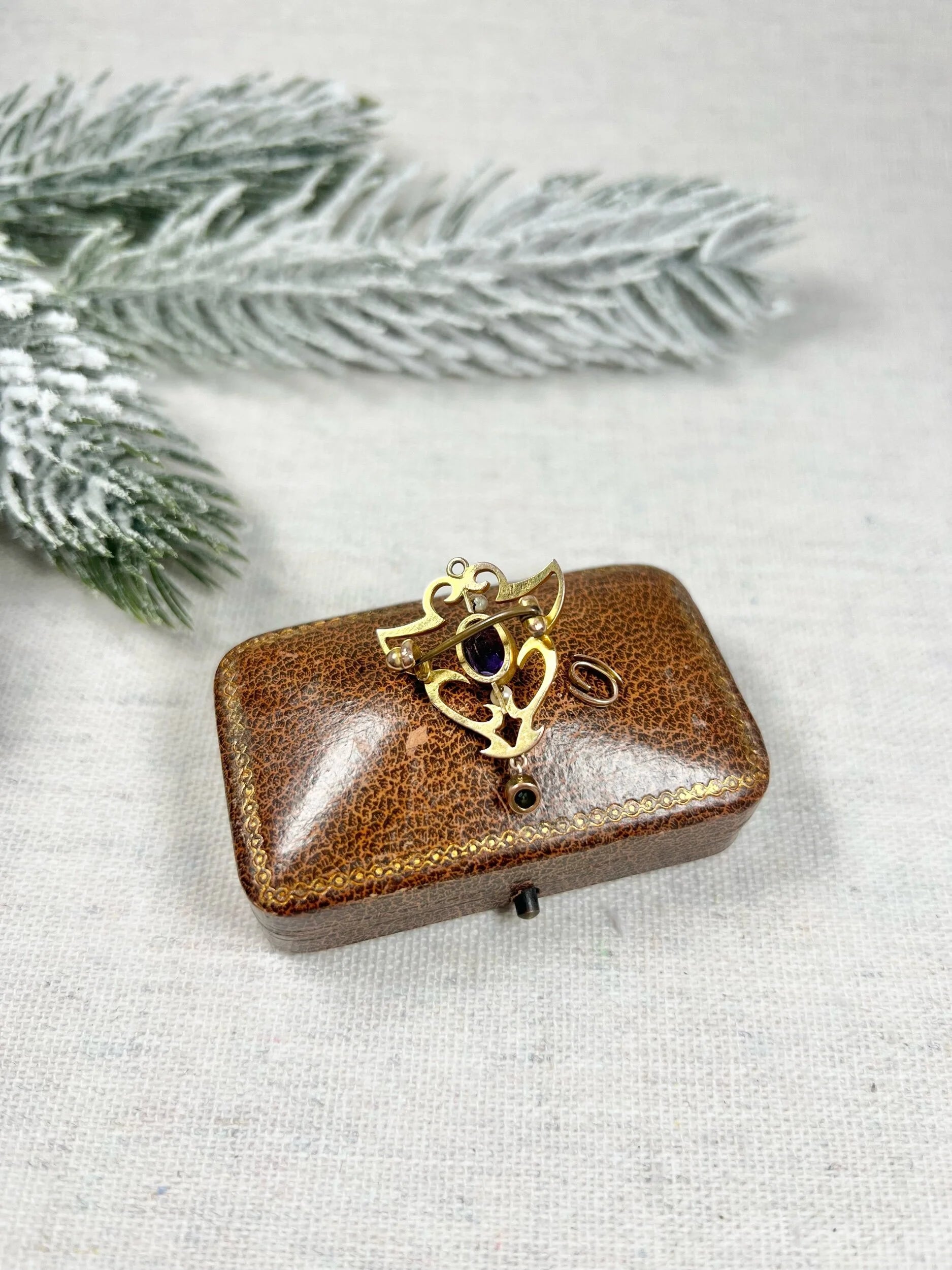 Antique 9ct Gold, Edwardian Amethyst, Pearl & Peridot Suffragette Pendant/Brooch