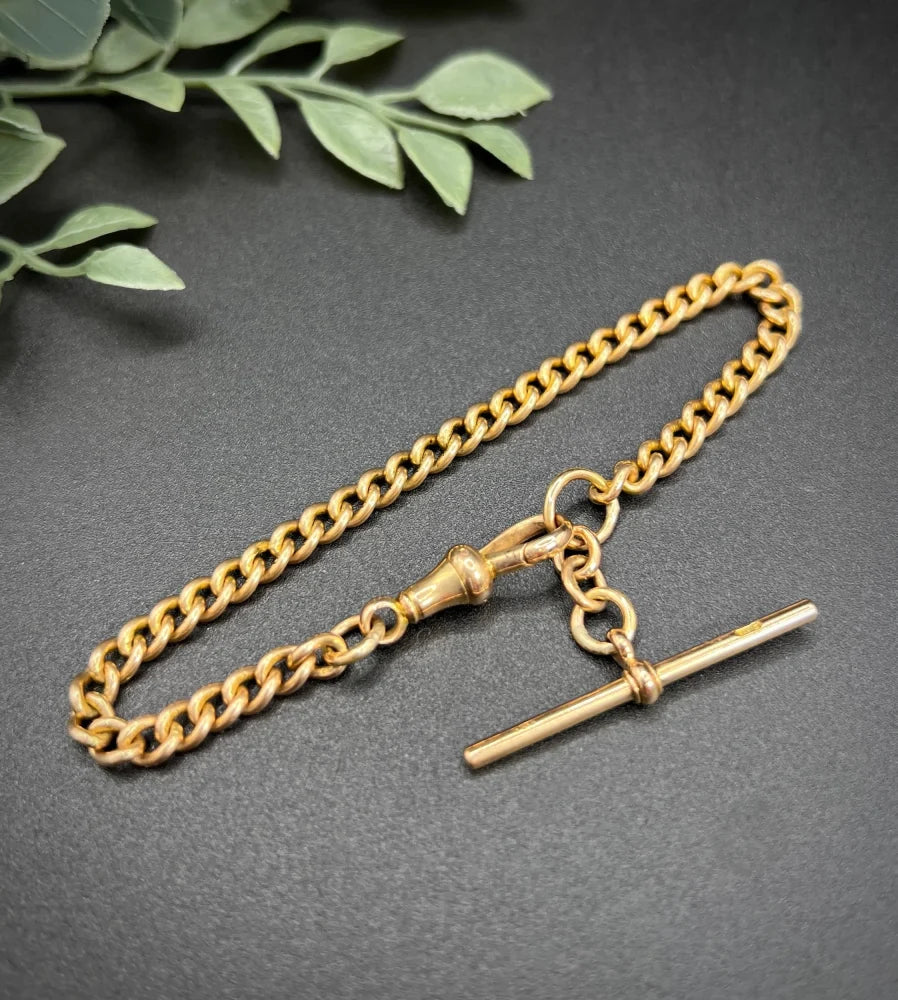 Victorian 15 Carat Rose Gold Curb Link Albert Bracelet