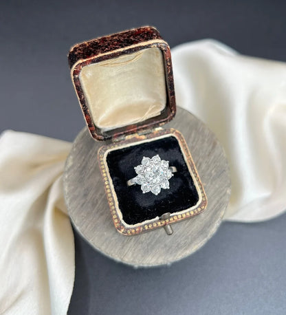 Vintage Diamond Daisy Cluster Engagement Ring in Platinum, 2.20 carats
