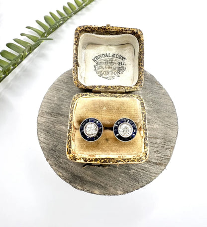 Art Deco Diamond and Sapphire Target Cluster Stud Earrings
