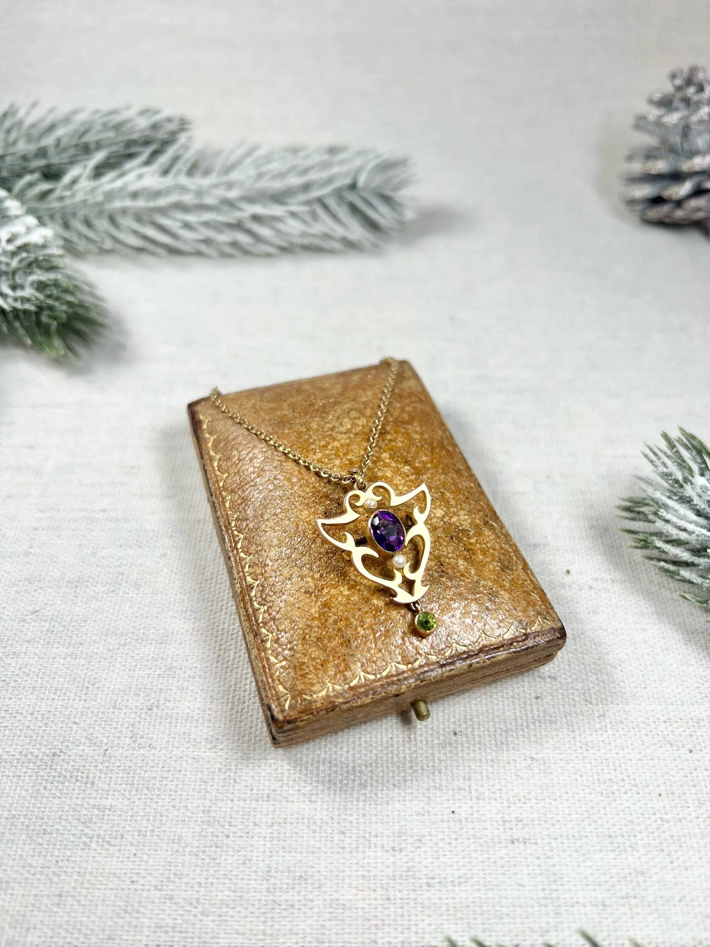 Antique 9ct Gold, Edwardian Amethyst, Pearl & Peridot Suffragette Pendant/Brooch