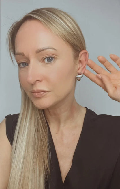 Art Deco Earrings With Old Cut Diamonds, Rubies And Onyx In 18 Carat Yellow And White Gold