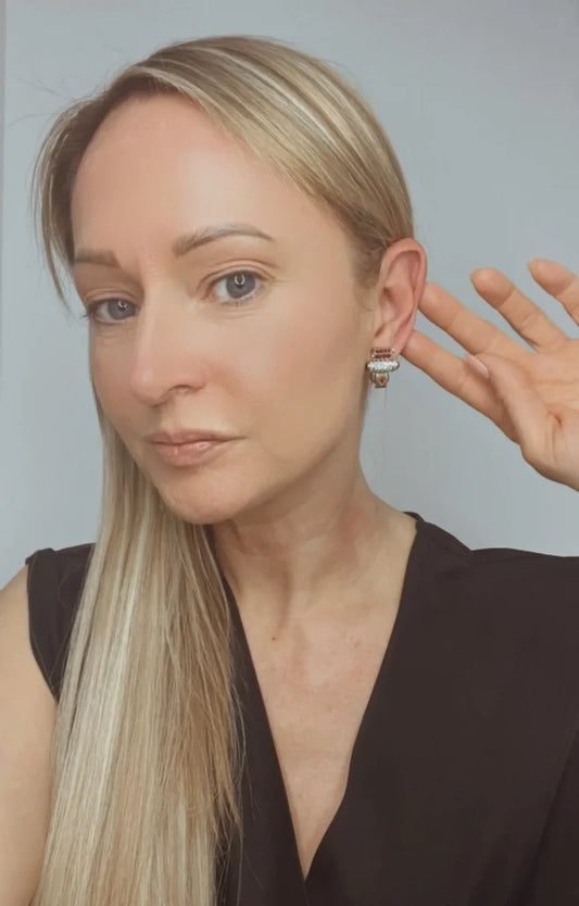 Art Deco Earrings With Old Cut Diamonds, Rubies And Onyx In 18 Carat Yellow And White Gold