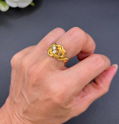 Antique 18ct Yellow Gold, Art Nouveau Diamond Snake Ring