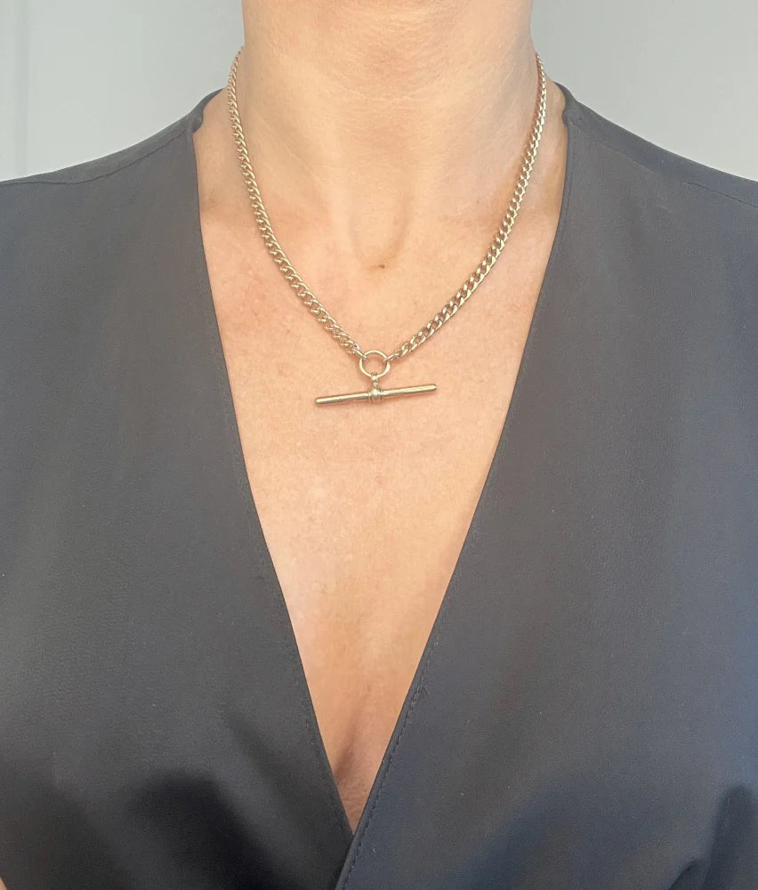 Edwardian Antique 9ct Rose Gold Curb Link Albert Chain Necklace