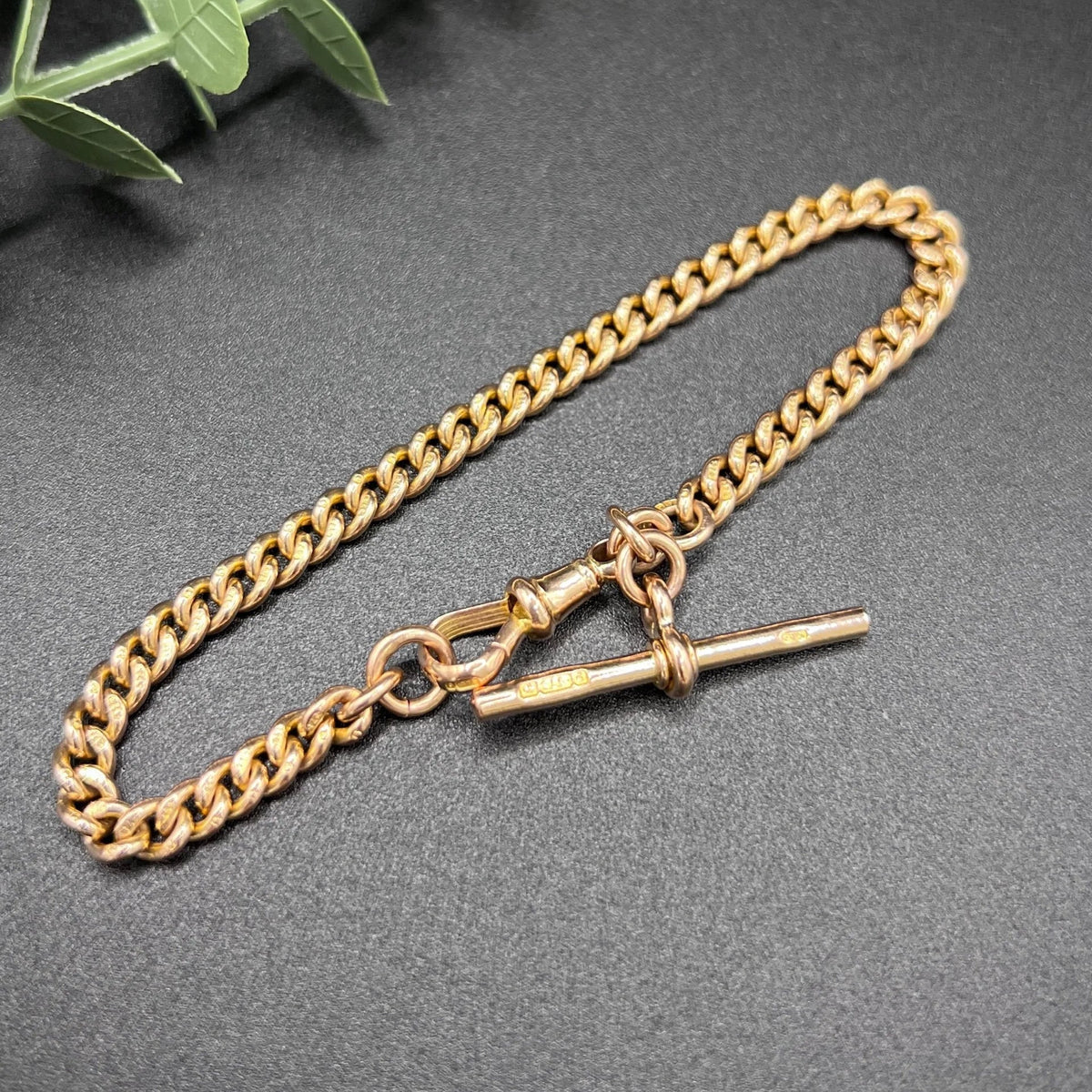 Vintage Antique 9ct Rose Gold Curb Link Albert Bracelet, Birmingham 1929