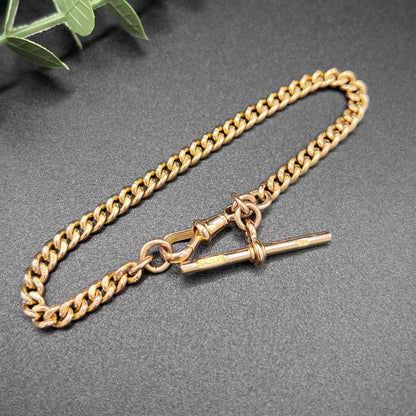 Vintage Antique 9ct Rose Gold Curb Link Albert Bracelet, Birmingham 1929