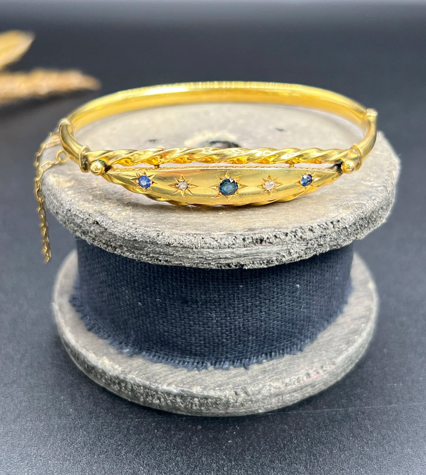 Antique 9 ct Yellow Gold, Edwardian Star Set Sapphire And Diamond Bangle