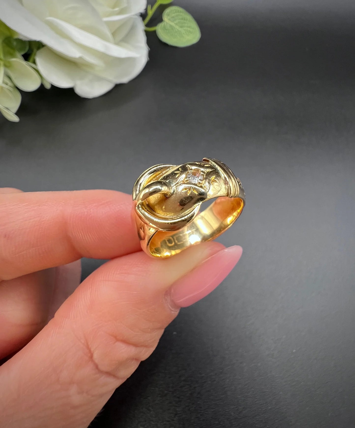 Antique 18 ct Yellow Gold, Edwardian Star Set Diamond Buckle/Belt Ring