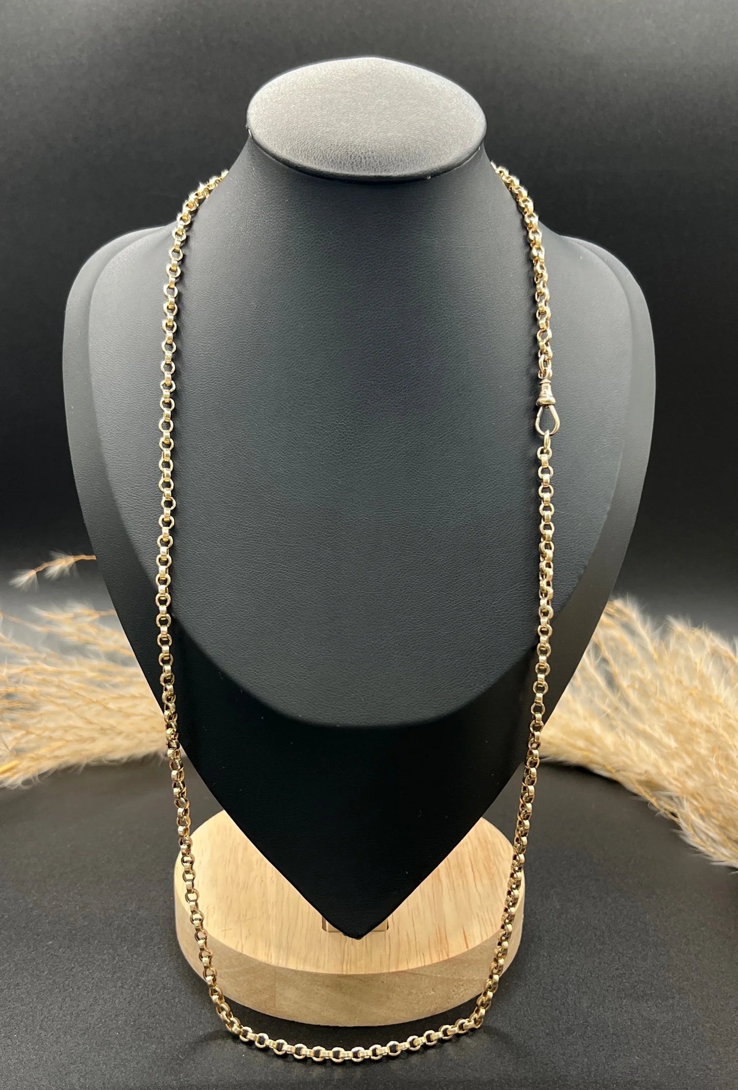Antique 9 Carat Rose Gold Rolo Link 25 Inch Chain Necklace, Circa 1900