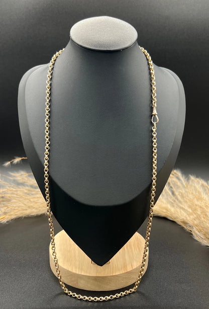 Antique 9 Carat Rose Gold Rolo Link 25 Inch Chain Necklace, Circa 1900