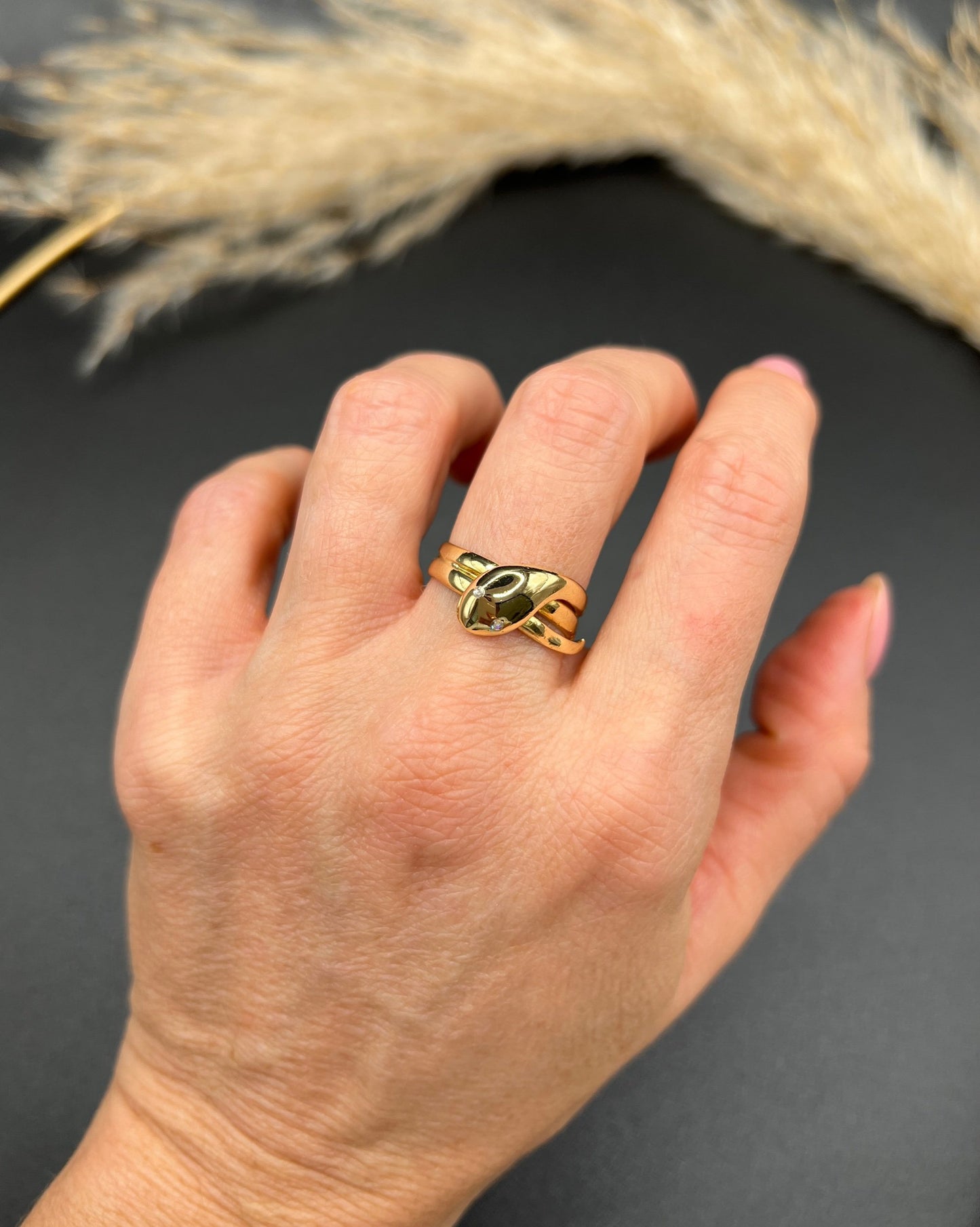Edwardian 18 Carat Yellow Gold Diamond Snake Ring, Hallmarked Chester 1903