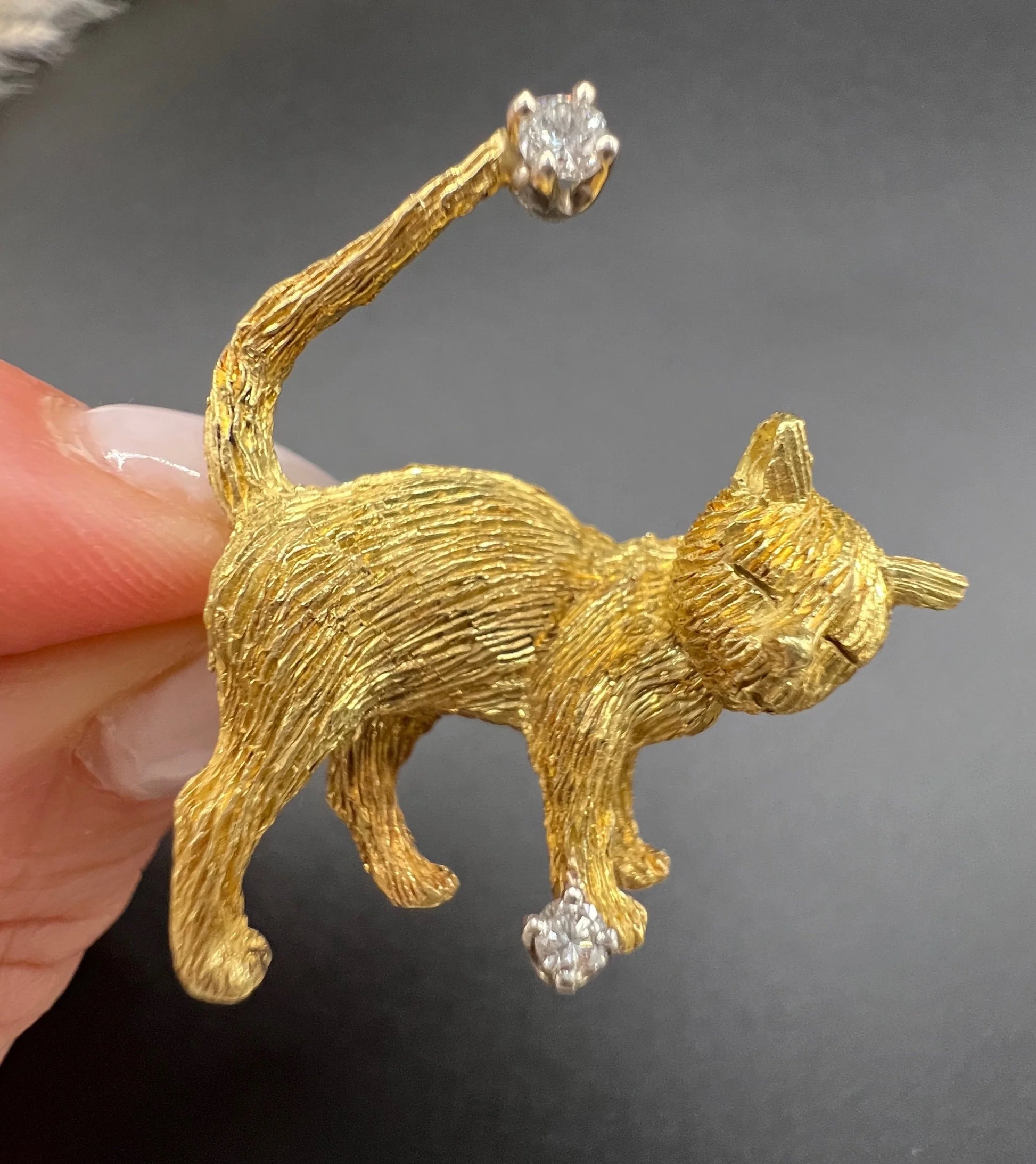 Vintage 18 Carat Yellow Gold Diamond Cat Brooch, Circa 1980