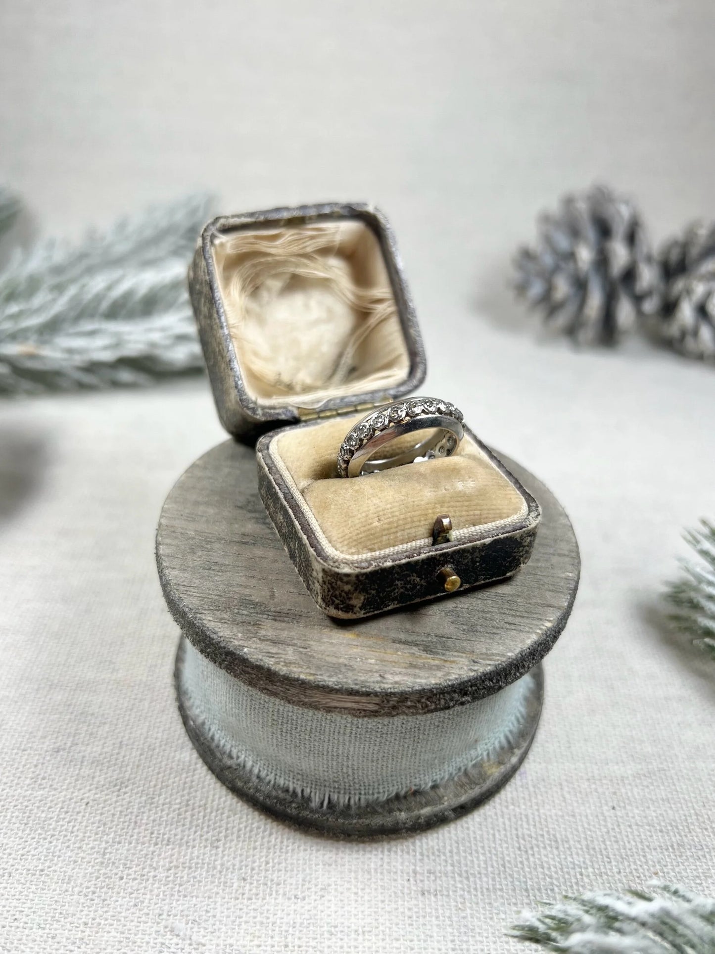 Vintage Platinum Old Cut Diamond Full Eternity Band Ring, Circa 1940