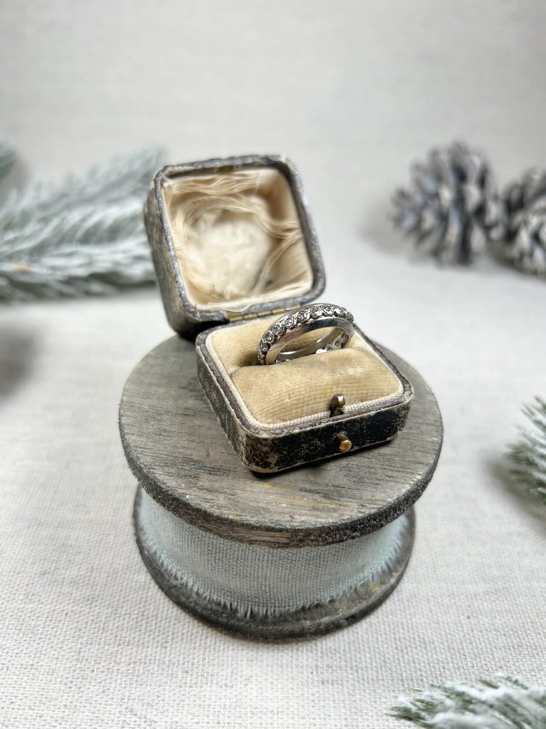 Vintage Platinum Old Cut Diamond Full Eternity Band Ring, Circa 1940