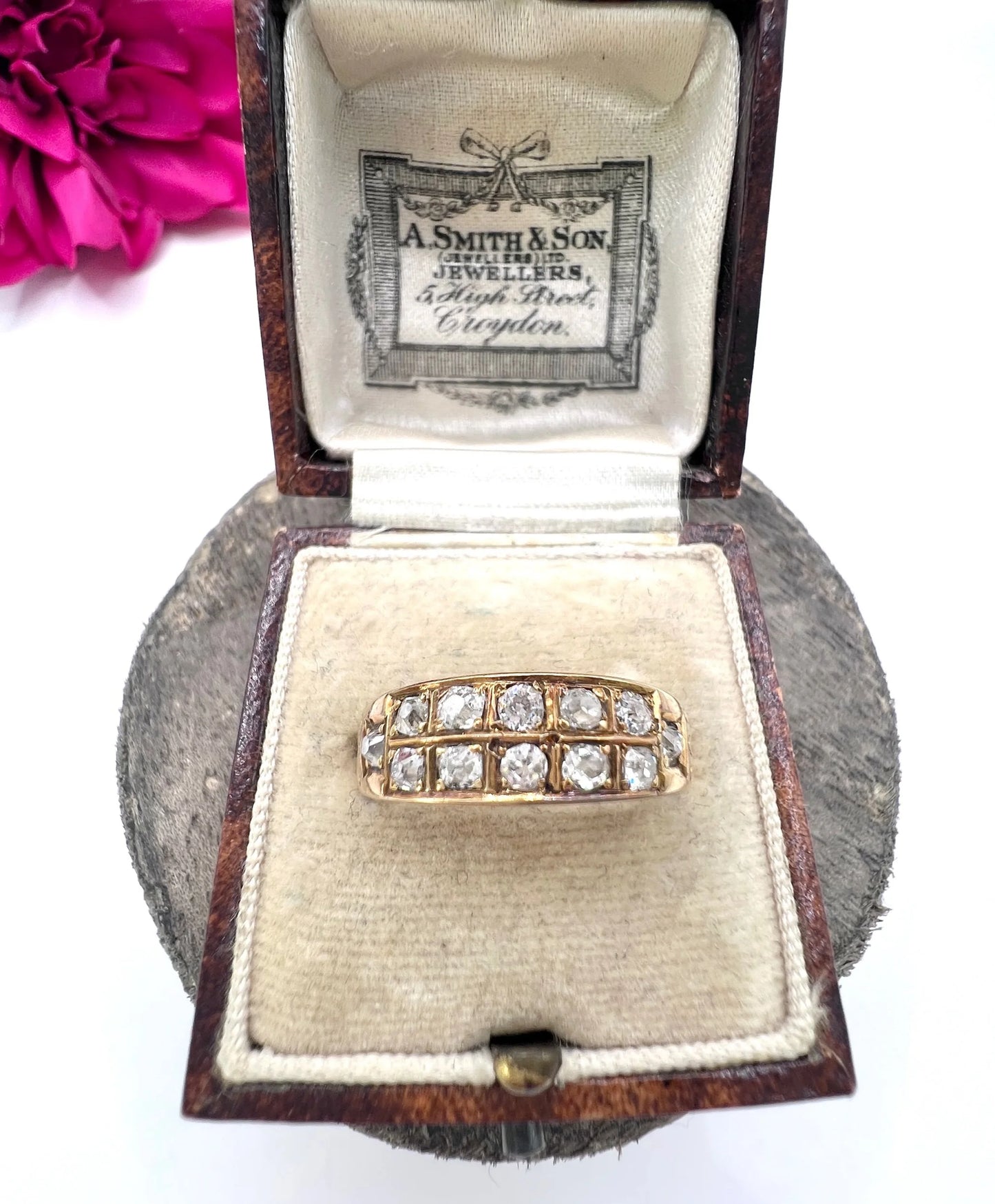 Antique 18ct Gold, Victorian Diamond Two Row Ring