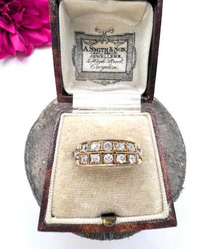 Antique 18ct Gold, Victorian Diamond Two Row Ring