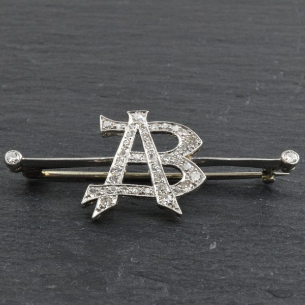 Diamond Set 'AB' Bar Brooch in 18ct White Gold