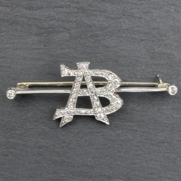 Diamond Set 'AB' Bar Brooch in 18ct White Gold