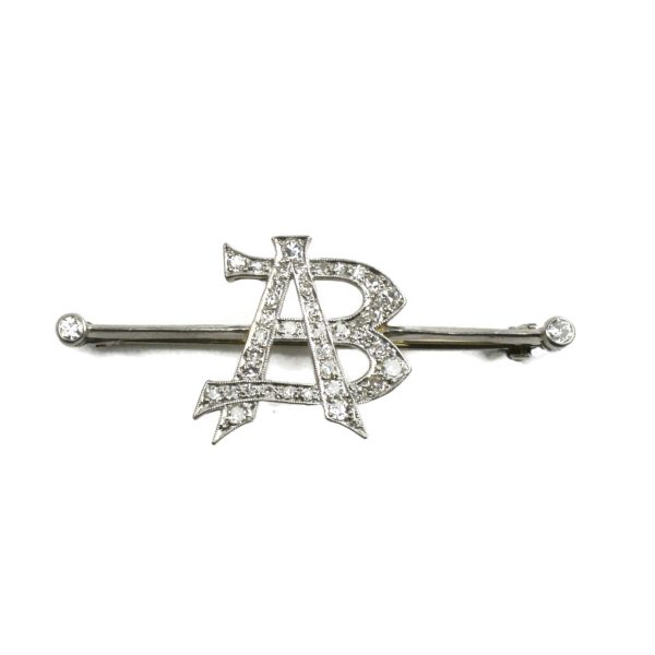Diamond Set 'AB' Bar Brooch in 18ct White Gold