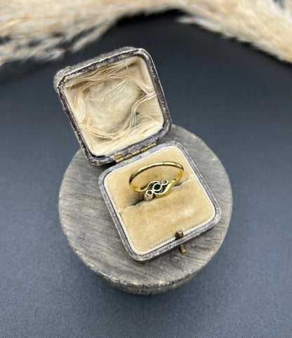Antique 18 ct Gold And Platinum 1920's Emerald And Diamond Crossover Trilogy Engagement Ring
