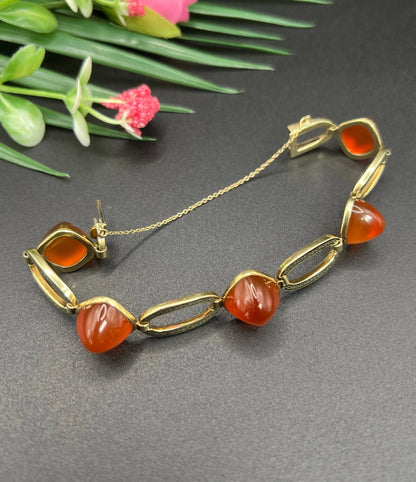 Antique 14 Carat Yellow Gold Carnelian and Black Enamel Bracelet, Circa 1920